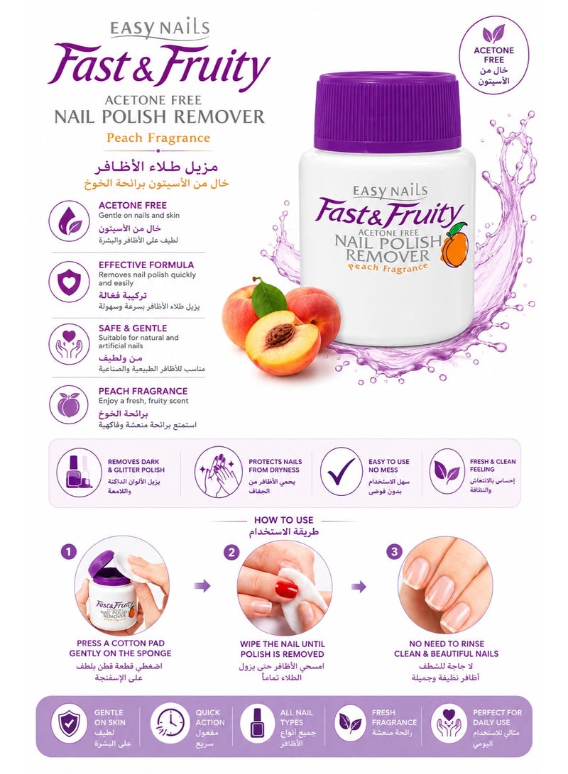 Easy Nail Fast & Fruity Acetone Free Nail Polish Remover, Peach Fragrance, for Natural & Artificial Nails - Image 2