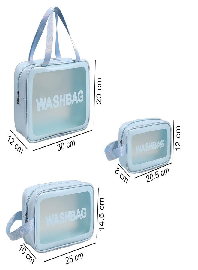 INOVERA (LABEL) 3 Pieces Makeup Organizer Bags - Travel Cosmetic Toiletry Storage Pouch - Water-Resistance Travelling Washbags Vanity Kit for Women, Girls (Light Blue) - Image 2