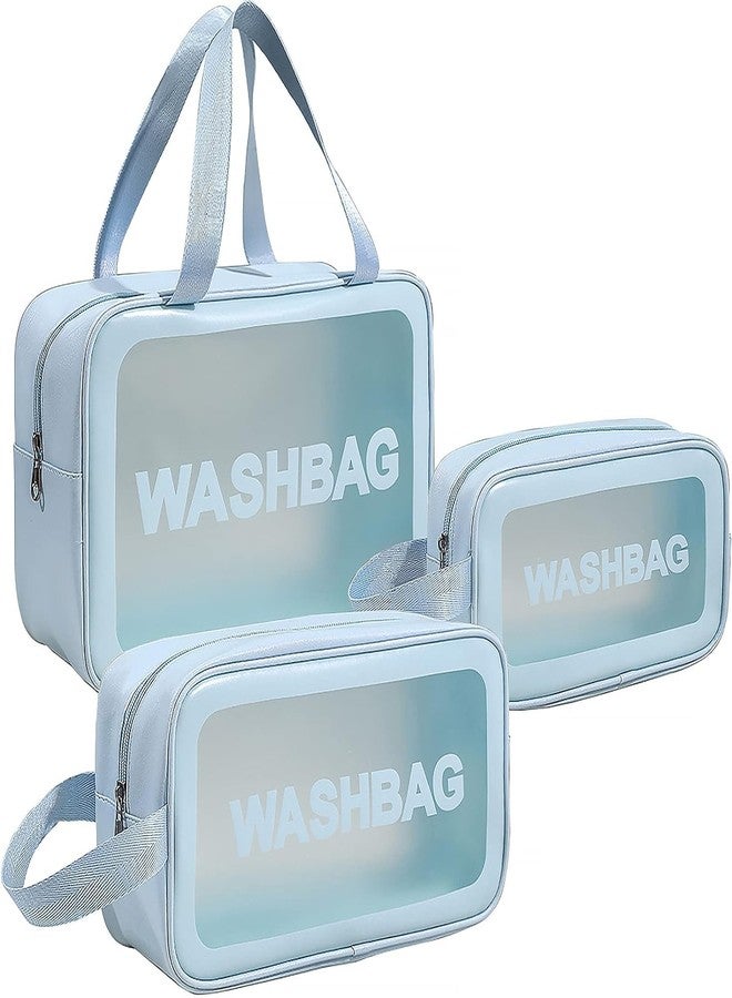 INOVERA (LABEL) 3 Pieces Makeup Organizer Bags - Travel Cosmetic Toiletry Storage Pouch - Water-Resistance Travelling Washbags Vanity Kit for Women, Girls (Light Blue) - Image 1