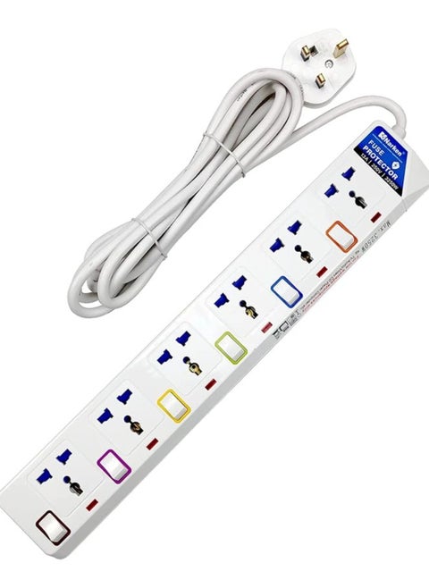Extension Cord 6 Ways 5 Meter Electric Universal Power Strip Wire 13a Fuse Surge With Separate Single Switch and Indicate Light Max 13a 3250w Ac 250v