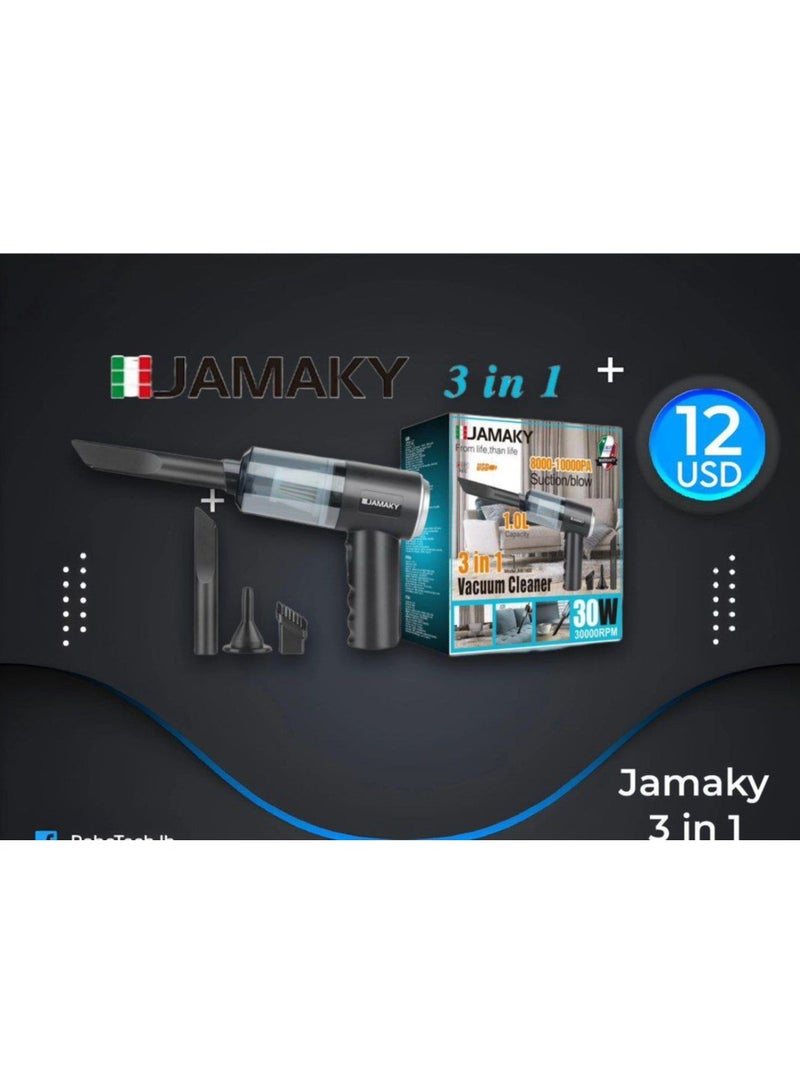 JAMAKY 3 in 1 Mini Car Vacuum Cleaner by Jamaki 30W DC 12V Car Vacuum Cleaner Strong Suction Very Practical Strong suction for cleaning, can suck up all kinds of debris, coins, soot, water stains, etc._Jmk1600 
