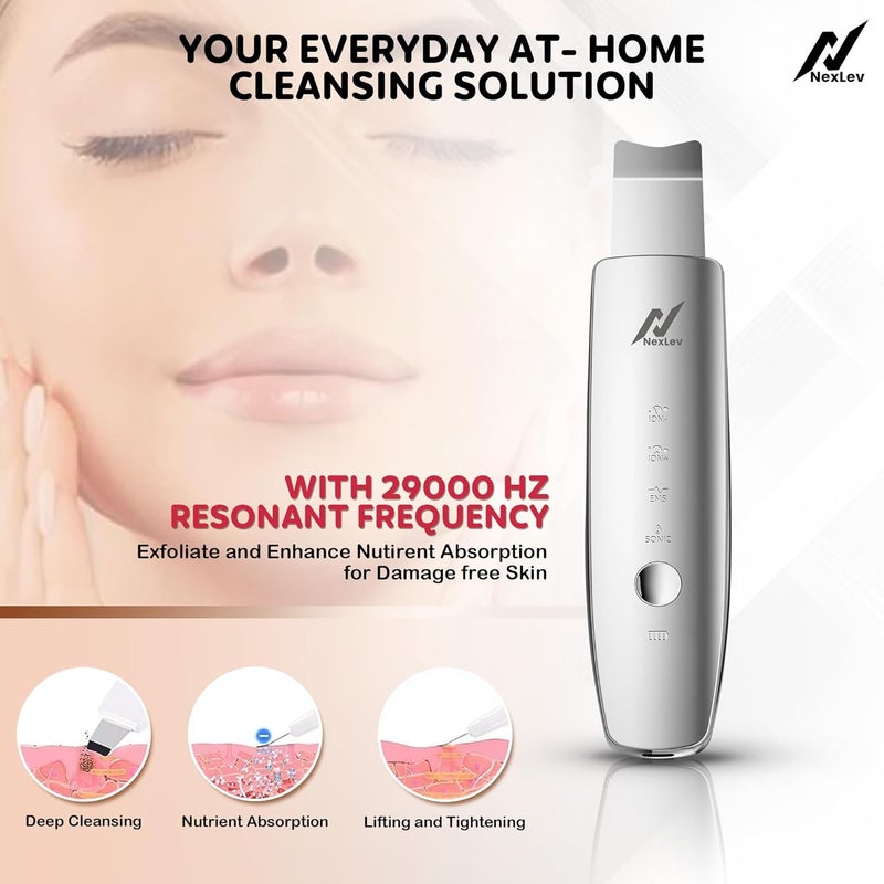 Nexlev Skin Scrubber |Red & Blue LED Therapy| Blackhead Remover| Pore Cleaner| Skin Lifting & tightening, wrinkle remover| 2 Silicone Cleaning Heads| Facial Cleansing|Type C Charging| Elixir Pro LE-03 - Image 2