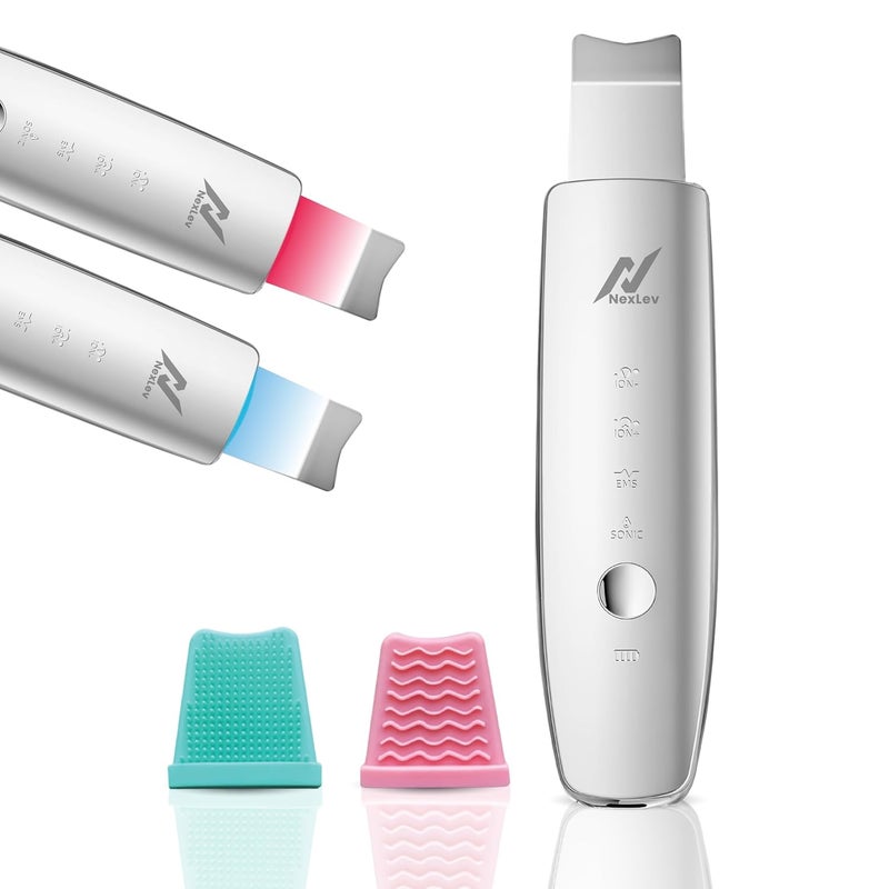 Nexlev Skin Scrubber |Red & Blue LED Therapy| Blackhead Remover| Pore Cleaner| Skin Lifting & tightening, wrinkle remover| 2 Silicone Cleaning Heads| Facial Cleansing|Type C Charging| Elixir Pro LE-03 - Image 1