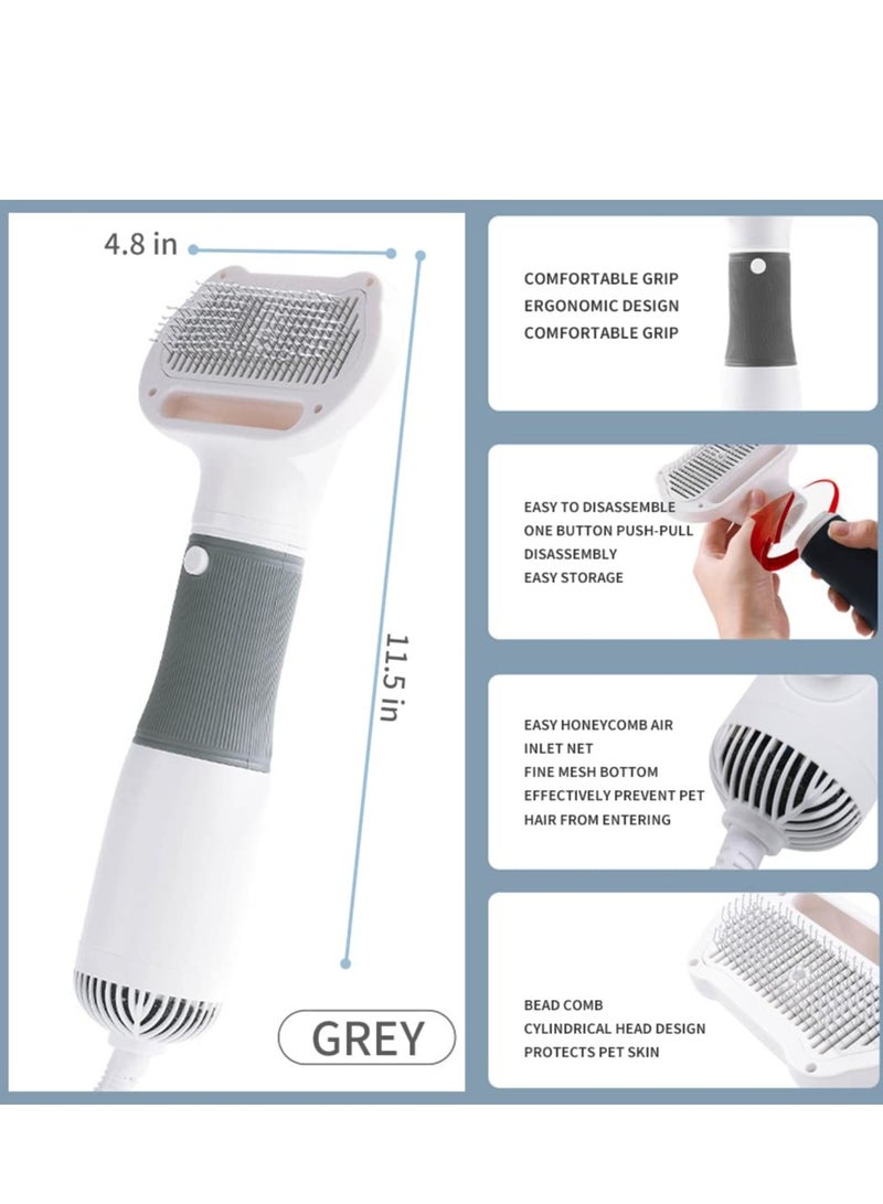 SYOSI Pet Hair Dryer, 2 in 1 Pet Grooming Hair Dryer with Slicker Brush, Home Dog Hair Dryer with Adjustable 3 Temperatures Settings, for Small and Medium Dogs and Cats White(Grey) - Image 4