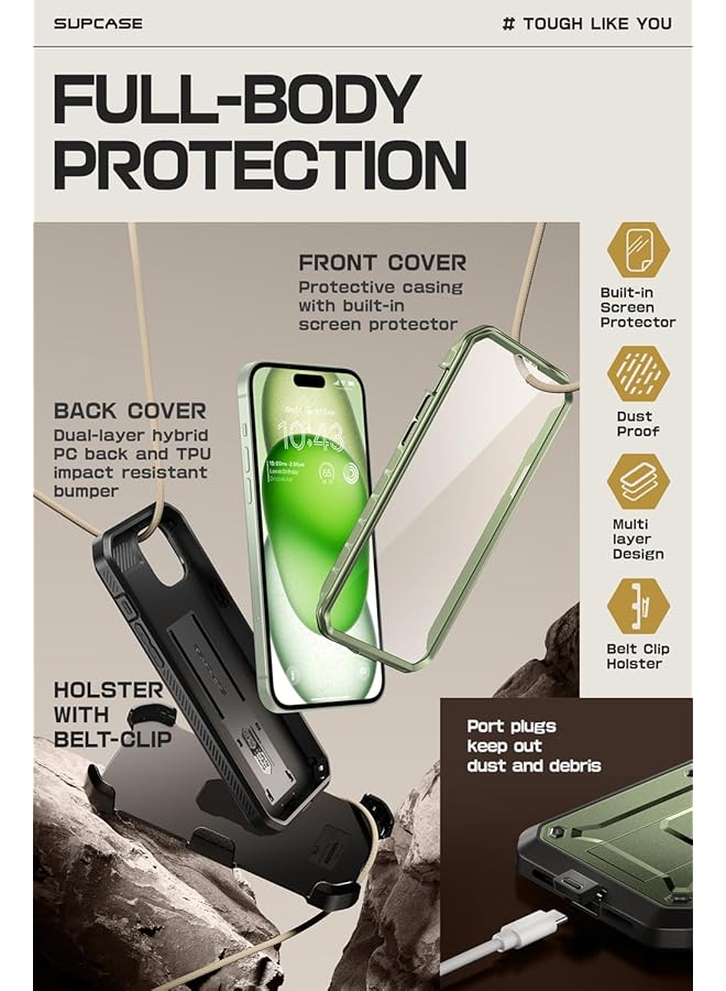 SupCase Unicorn Beetle Pro Case For Iphone 15 6.1 Inch Built In Screen Protector And Kickstand And Belt Clip Heavy Duty Rugged Case Guldan - Image 5