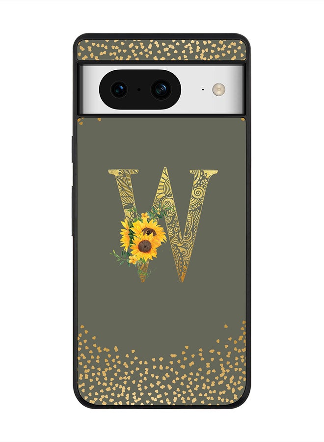 Stylizedd Rugged Black Edge case for Google Pixel 8 Case Cover - Custom Monogram Initial Letter Mandala Floral Pattern Alphabet - W (Olive Green) - Image 1