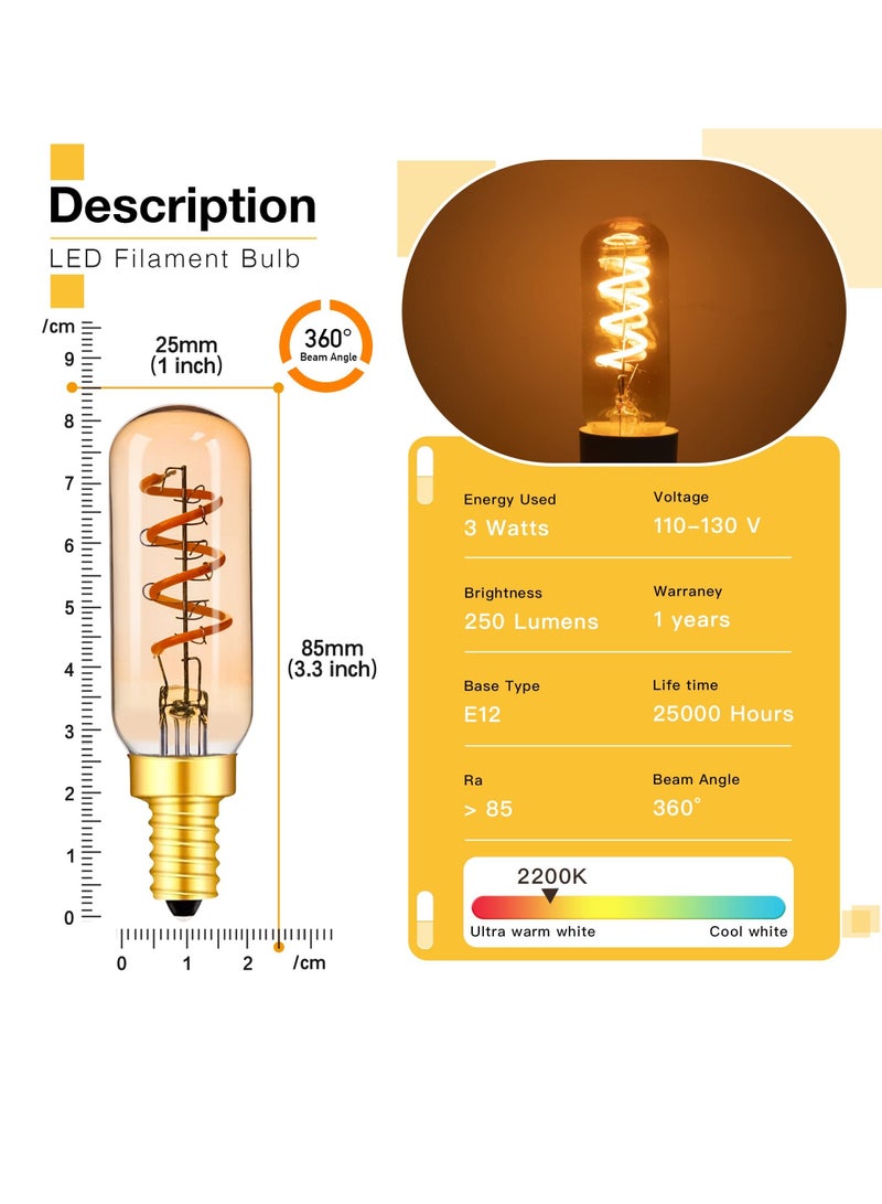E12 Led Bulb, 6Pcs Dimmable Candelabra Base Equivalent Retro Edison Light Bulbs 25W, CRI 90+ 2200K Glass 3W E12 T25 Filament Chandelier Light Bulb,  Edison LED Filament Light Bulb  - Image 2