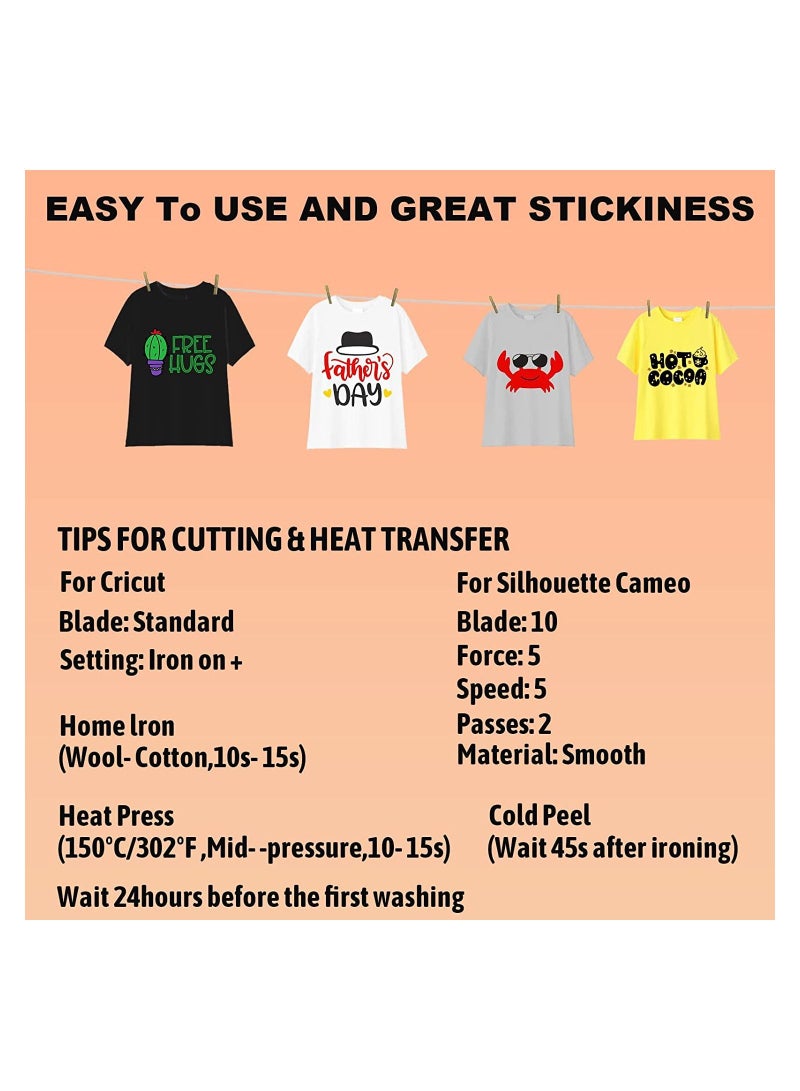 HTV Heat Transfer Vinyl Starter Bundle Fathers Day Cricut Iron Everyday Iron Vinyl for T Shirt Bags Totes Matte Finsh 4 Pre Cut Sheets