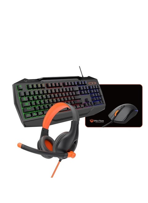 C490 4-in-1 PC Gaming Kit – USB Multimedia Keyboard with Colorful Backlit, 3.5mm Stereo Gaming Headset, 2400 DPI Breathing Backlit Gaming Mouse & Durable Mouse Pad | Complete RGB Gaming Combo Set for Desktop & Laptop Gamers