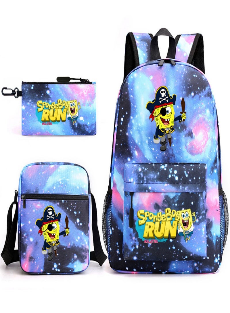 SpongeBob SquarePants Children Backpack Schoolbag Teen Student School Book bag with Lunch Box Pen Case 3 in 1 for Kids