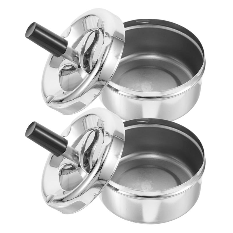 Windproof Rotating Seal Metal Ashtray with Lid Smokeless for Home Office Patio Outdoor Use - Image 2