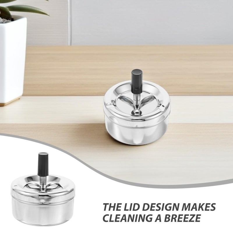 Windproof Rotating Seal Metal Ashtray with Lid Smokeless for Home Office Patio Outdoor Use - Image 4