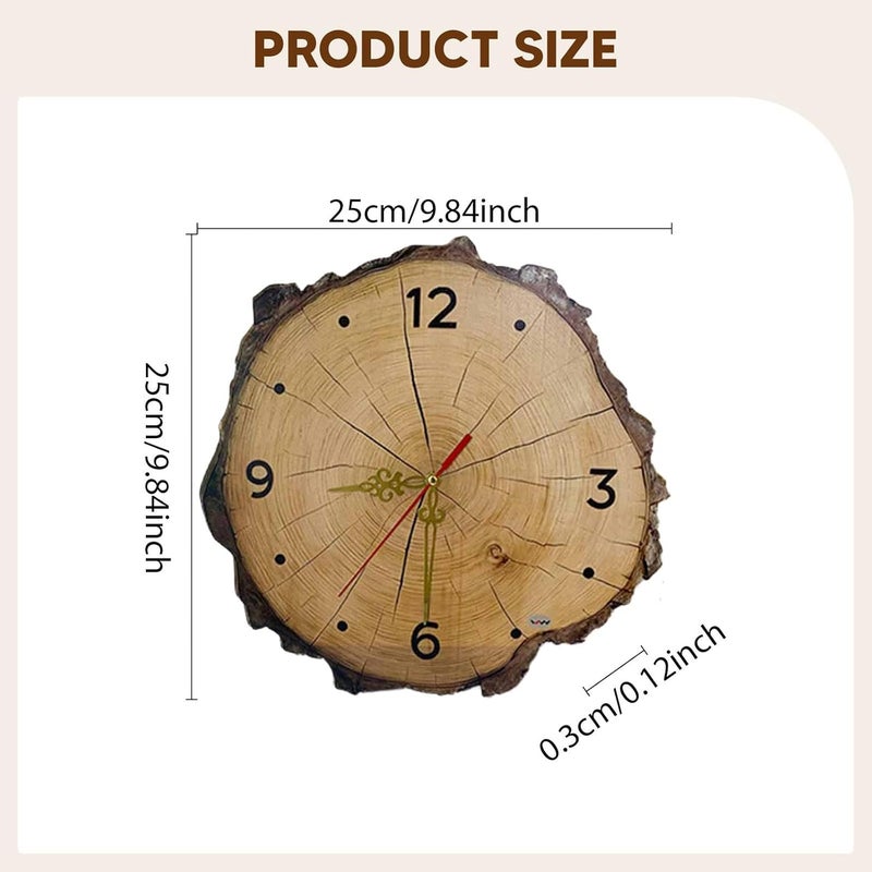 Wall Clock Rustic Wooden Timepiece Silent Hanging Clock Farmhouse Quiet Movement Decorative Watch Suitable for Housewarming Party Class, 25cmx25cmx3mm - Image 3