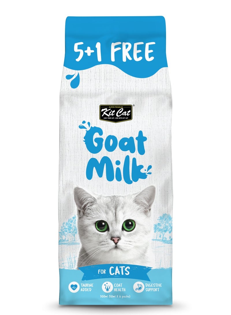 كيت كات حليب ماعز للقطط الكبيرة و القطط الكبيرة في العمر- 6x50 مل - تتركيبة مدعمة لصحة الفرو والجهاز الهضمي مع التوراين - حليب قطط مصنوع من حليب الماعز الطبيعي عالي الجودة - Image 1