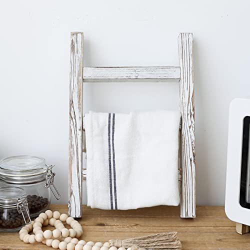 FUIN Wooden Tea Towel Ladder, Mini Ladder Towel Rack Display Hanger, Small Rustic Farmhouse Tea Towel Stand Holder for Country Bathroom Decor, White - Image 5