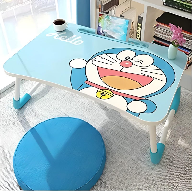 YAJNAS Wooden Multipurpose Foldable Laptop Table with Cup & Tab Holder| Table Holder Study Table, Breakfast Table, Foldable and Portable Table| Designed - Doremon, 60 Cm, 40 Cm - Image 5