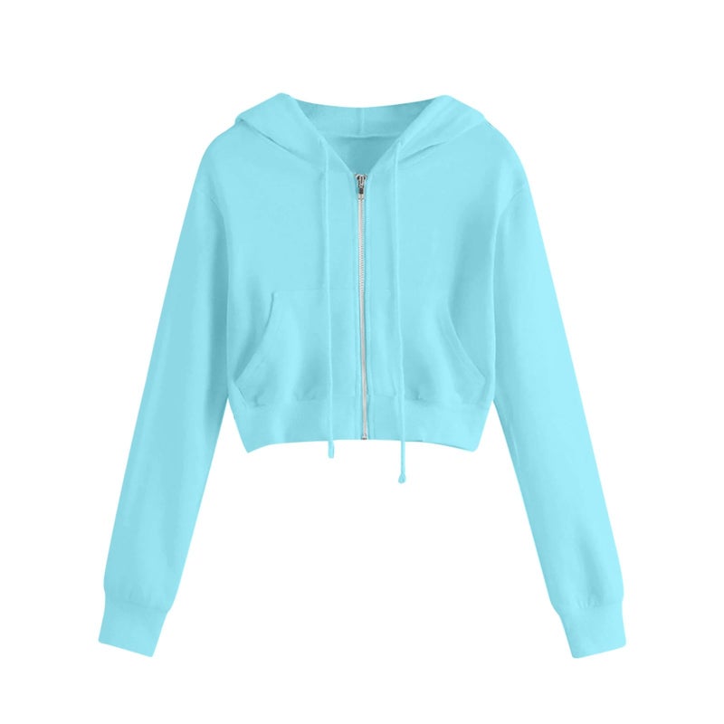 Stylish Hoodie Sweatshirt Zip-up Velvet Womens Coat Light blue 