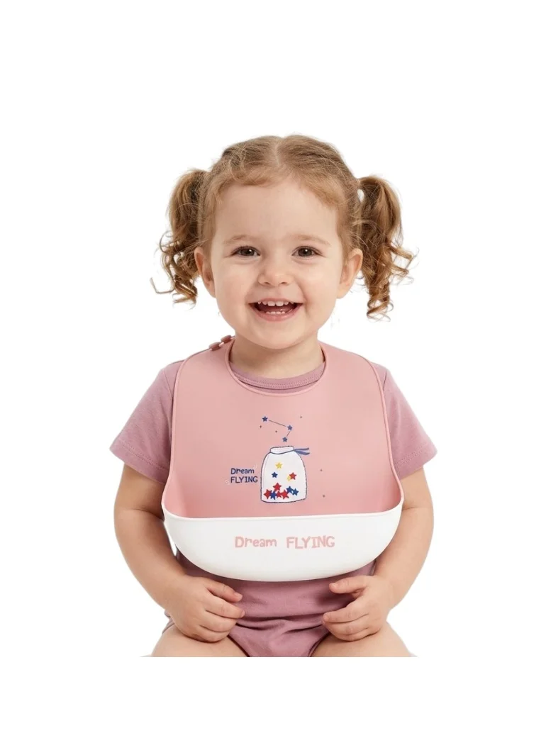 بامبيميسي Dream Flying Silicone Baby Bib - Pink Stars