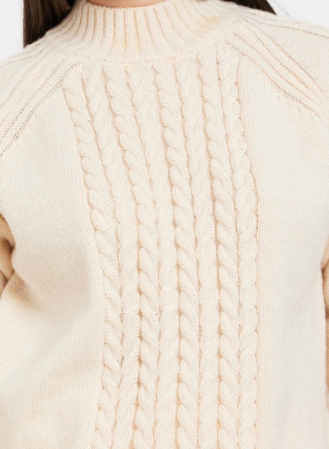 Styli Beige Regular Fit Cable Knit Sweater - Image 3