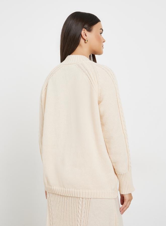 Styli Beige Regular Fit Cable Knit Sweater - Image 4