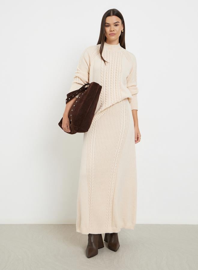 Styli Beige Regular Fit Cable Knit Sweater - Image 2