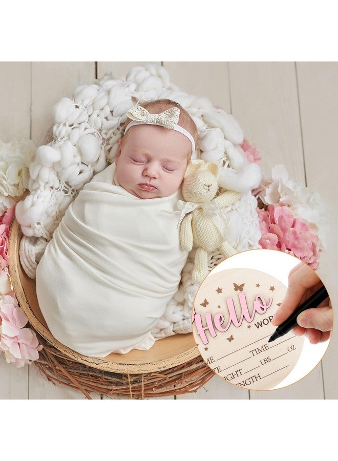 Whaline علامة ولادة جديدة مرحبًا بالعالم من واهلين - علامة إعلان ولادة طفل بتصميم فراشة ونجمة - لوحة خشبية لطيفة لبطاقة معالم عيد الميلاد أو حفلة استقبال المولود - أداة تصوير تذكارية - Image 4