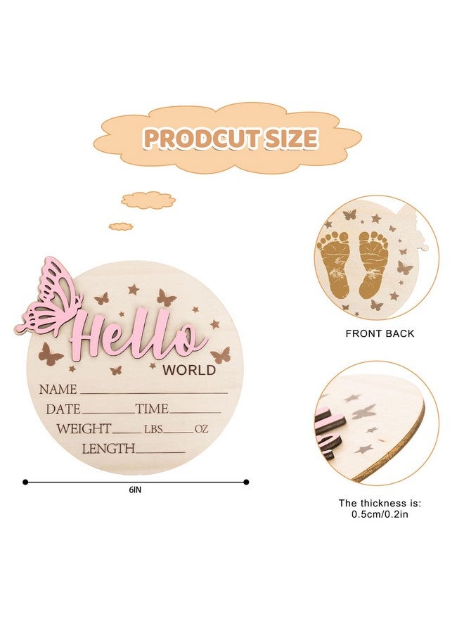 Whaline علامة ولادة جديدة مرحبًا بالعالم من واهلين - علامة إعلان ولادة طفل بتصميم فراشة ونجمة - لوحة خشبية لطيفة لبطاقة معالم عيد الميلاد أو حفلة استقبال المولود - أداة تصوير تذكارية - Image 2