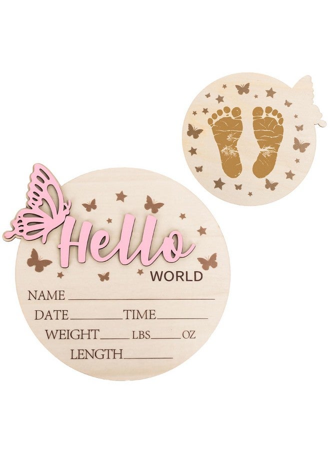 Whaline علامة ولادة جديدة مرحبًا بالعالم من واهلين - علامة إعلان ولادة طفل بتصميم فراشة ونجمة - لوحة خشبية لطيفة لبطاقة معالم عيد الميلاد أو حفلة استقبال المولود - أداة تصوير تذكارية - Image 1