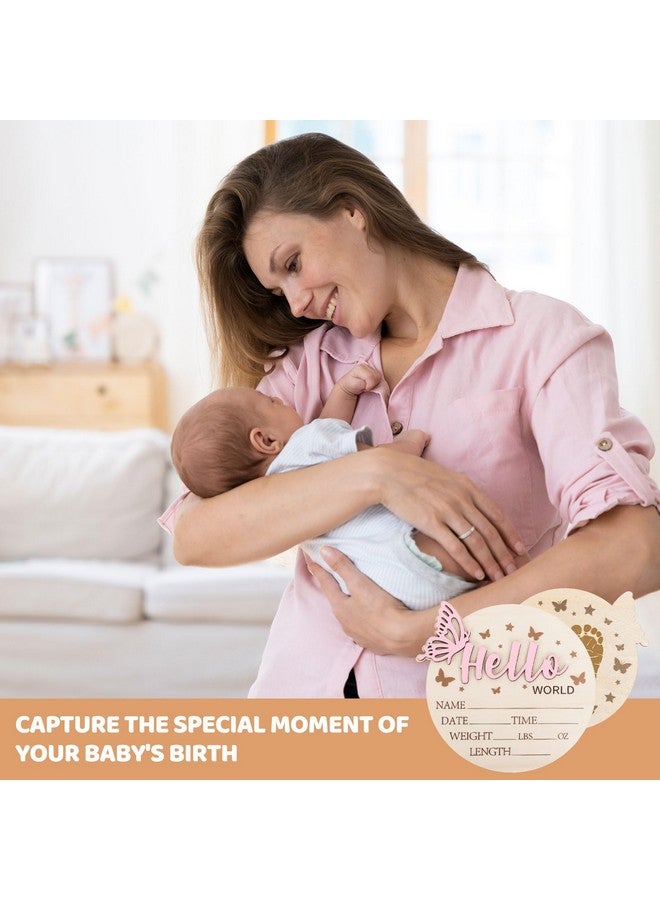 Whaline علامة ولادة جديدة مرحبًا بالعالم من واهلين - علامة إعلان ولادة طفل بتصميم فراشة ونجمة - لوحة خشبية لطيفة لبطاقة معالم عيد الميلاد أو حفلة استقبال المولود - أداة تصوير تذكارية - Image 5