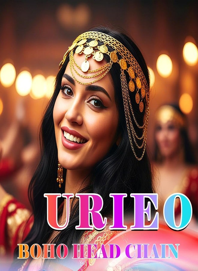 Urieo Boho Gold Head Chain Coin Headpiece Headband Belly Dance Hair Jewelry for Women - Image 4