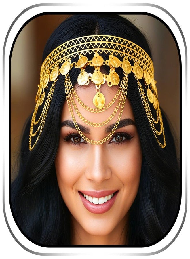 Urieo Boho Gold Head Chain Coin Headpiece Headband Belly Dance Hair Jewelry for Women - Image 1