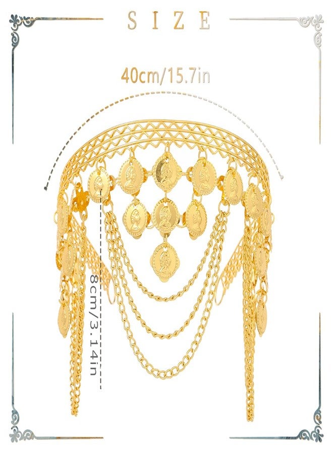 Urieo Boho Gold Head Chain Coin Headpiece Headband Belly Dance Hair Jewelry for Women - Image 3