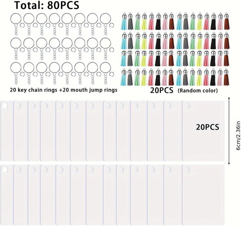 Aramox Metal Sublimation,Keychain Blanks 20 Piece Kit Aluminum Plates With Key Rings Jump Rings Tassels For Diy Custom Keychain Crafting - Image 2