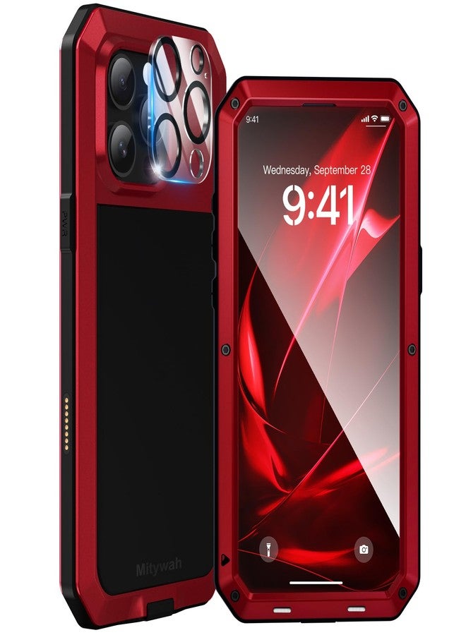 Mitywah Metal Case for iPhone 16 Pro Max, Aluminum Phone Case with 9H Screen Protector Military Grade Full Body Protection Heavy Duty Dual Layer Screw Bumper Protective Case for 16 Pro Max Red - Image 1