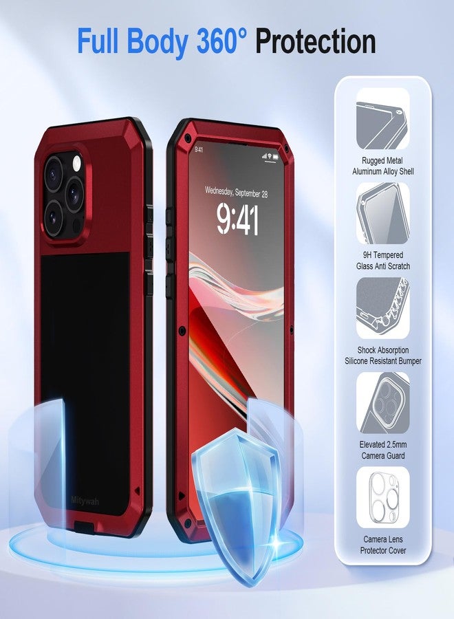 Mitywah Metal Case for iPhone 16 Pro Max, Aluminum Phone Case with 9H Screen Protector Military Grade Full Body Protection Heavy Duty Dual Layer Screw Bumper Protective Case for 16 Pro Max Red - Image 4