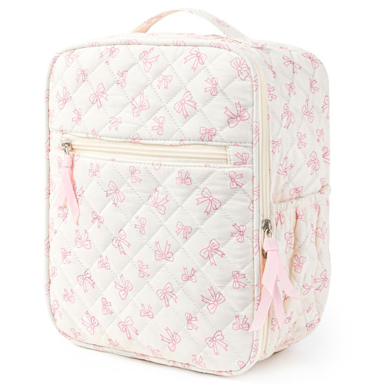 Aileam Lunch Box Lunch Bag for Women Cute Girls Insulated Womens Lunch Bag For Work Quilted Large Capacity Reusable Insulated Cooler for Work School Picnic Travel Pink Bow