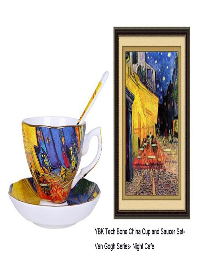 Eplze YBK Tech Bone China Cup and Saucer Set, 7oz Tea Cup - Design Inspired by Van Gogh's Paintings (Night café) - Image 2