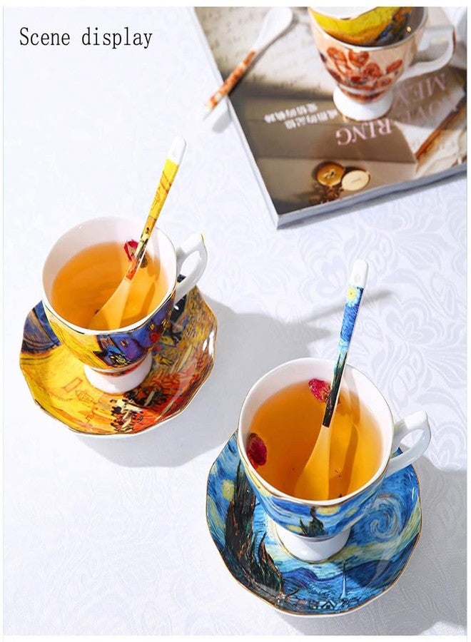 Eplze YBK Tech Bone China Cup and Saucer Set, 7oz Tea Cup - Design Inspired by Van Gogh's Paintings (Night café) - Image 4