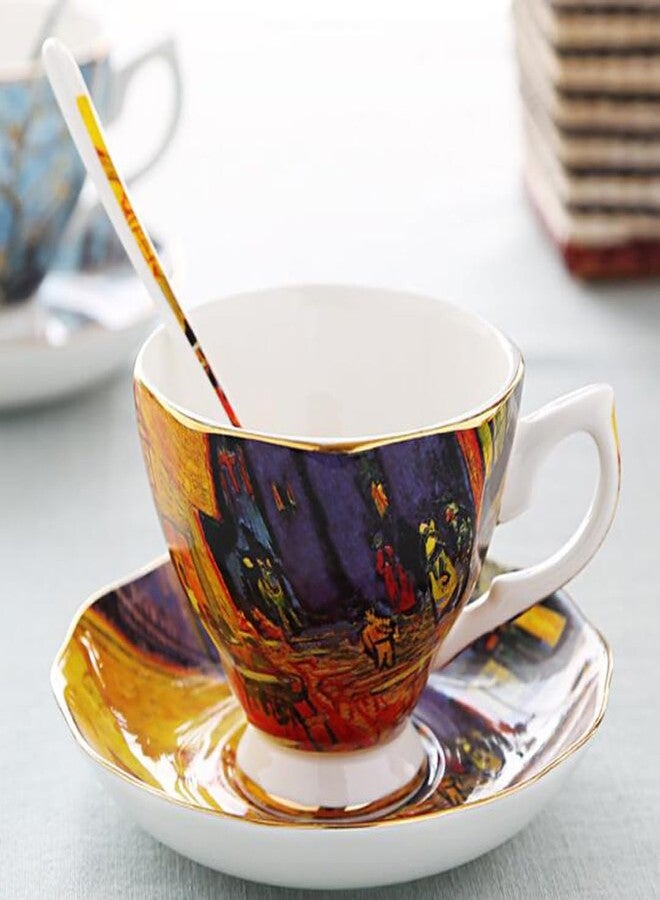 Eplze YBK Tech Bone China Cup and Saucer Set, 7oz Tea Cup - Design Inspired by Van Gogh's Paintings (Night café) - Image 3