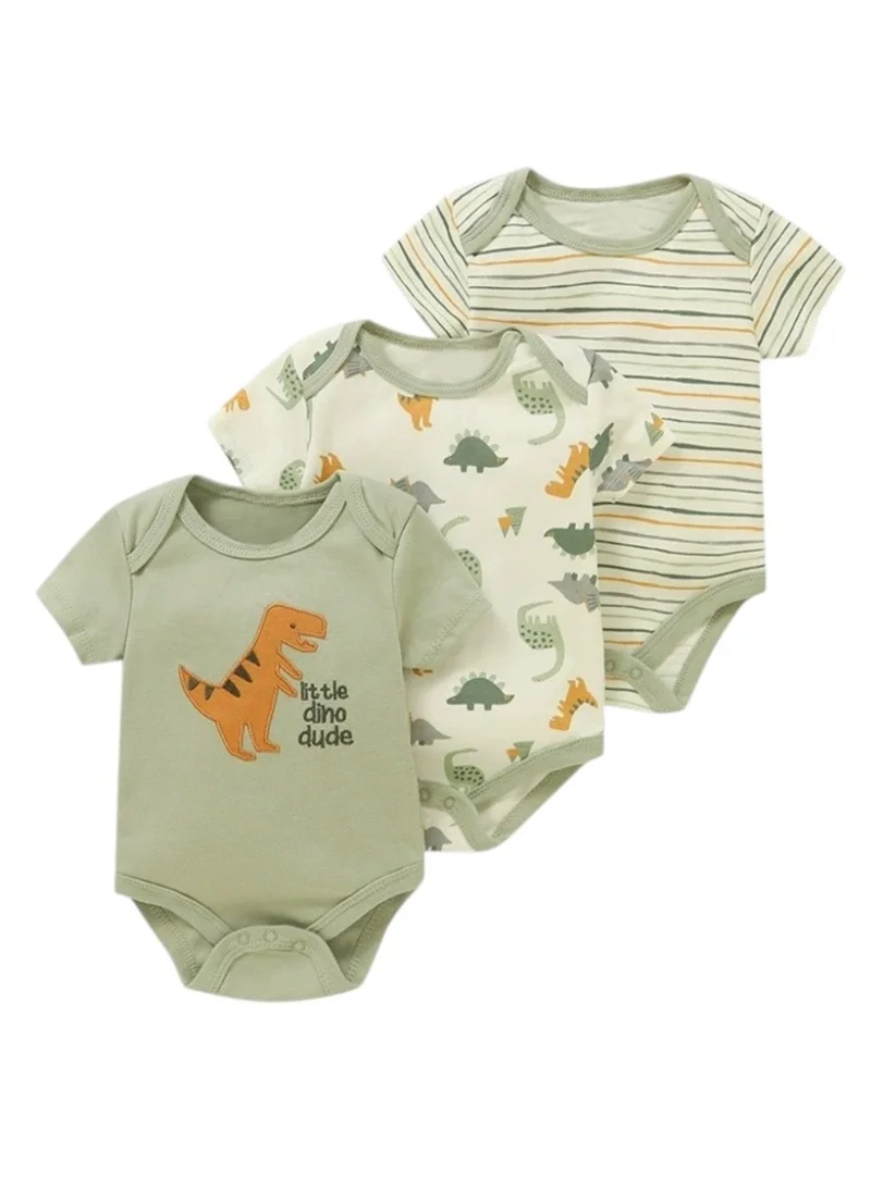 بامبيميسي Baby  Cotton Dino Bodysuit Short Sleeve  – 3-Piece Newborn Outfit