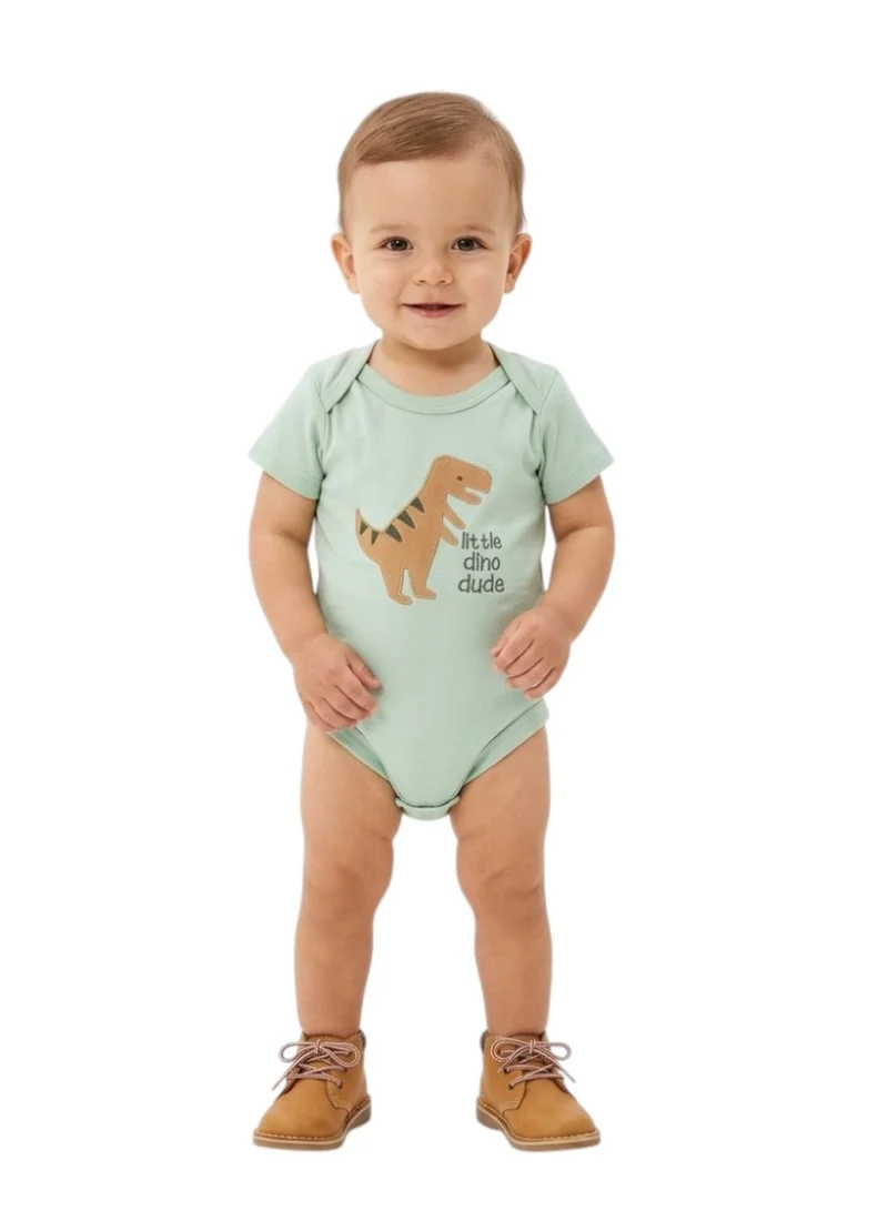 بامبيميسي Baby  Cotton Dino Bodysuit Short Sleeve  – 3-Piece Newborn Outfit