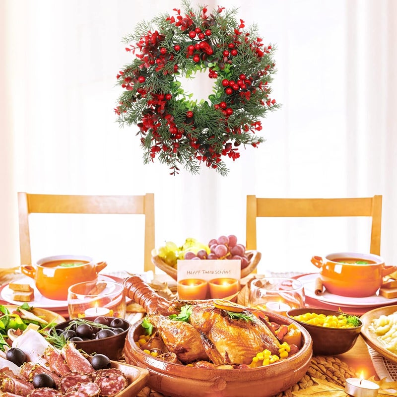 klarako Christmas Red Berry Wreath Artificial Door Wreath with Pine Needle Winter Wreath Christmas Holiday Farmhouse Home Wall Window Festival Wedding Decorations - Image 3