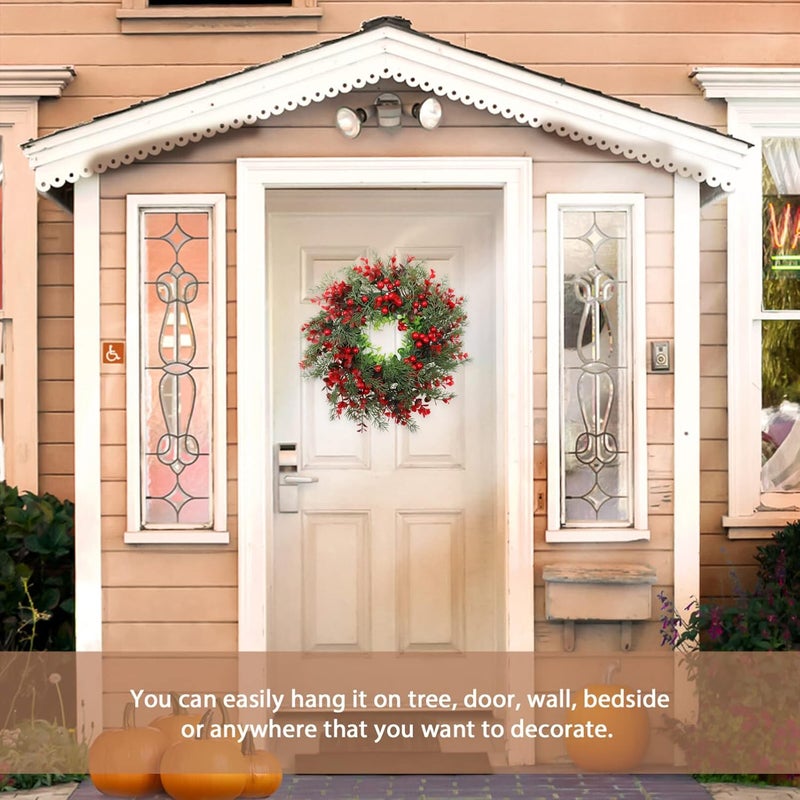 klarako Christmas Red Berry Wreath Artificial Door Wreath with Pine Needle Winter Wreath Christmas Holiday Farmhouse Home Wall Window Festival Wedding Decorations - Image 2