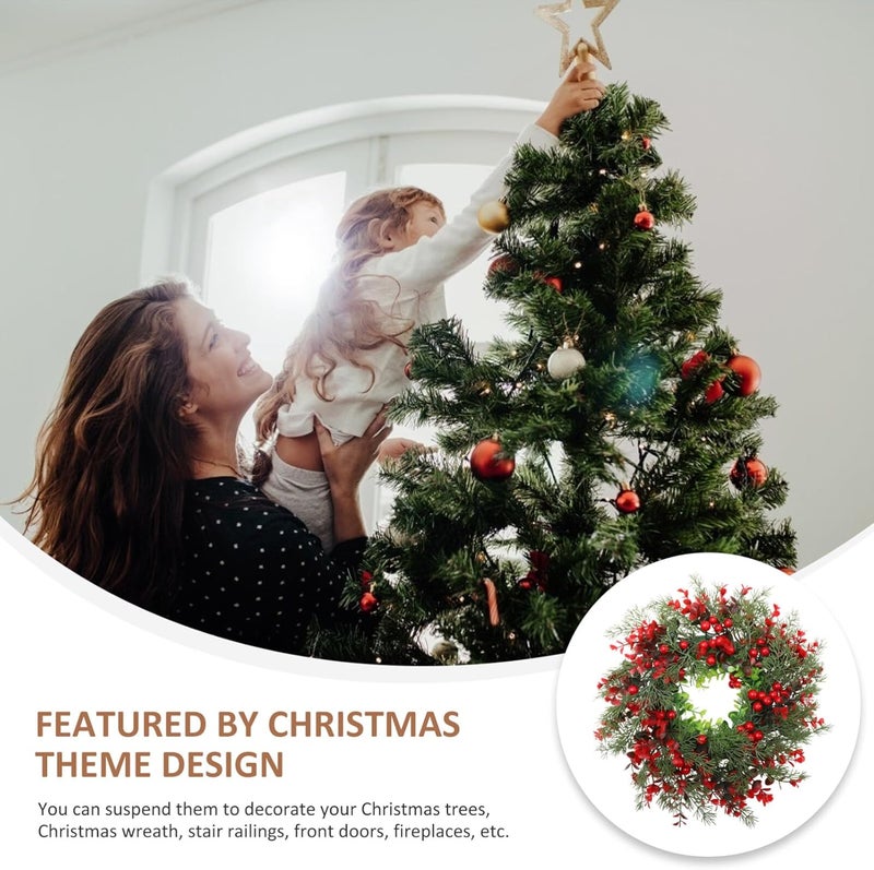 klarako Christmas Red Berry Wreath Artificial Door Wreath with Pine Needle Winter Wreath Christmas Holiday Farmhouse Home Wall Window Festival Wedding Decorations - Image 4