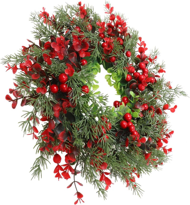 klarako Christmas Red Berry Wreath Artificial Door Wreath with Pine Needle Winter Wreath Christmas Holiday Farmhouse Home Wall Window Festival Wedding Decorations - Image 1