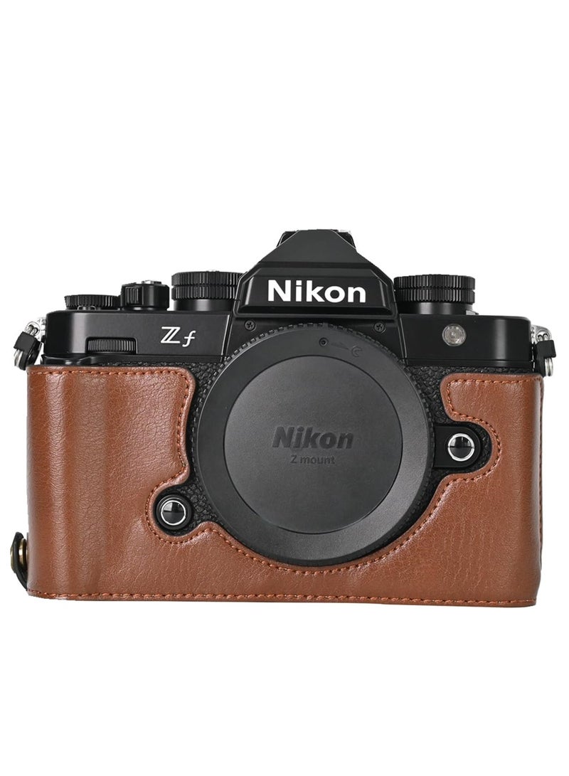 Handmade PU Leather Half Camera Case Bag Cover Bottom Opening Version for Nikon ZF Mini Storage Bag (Coffee) - Image 1