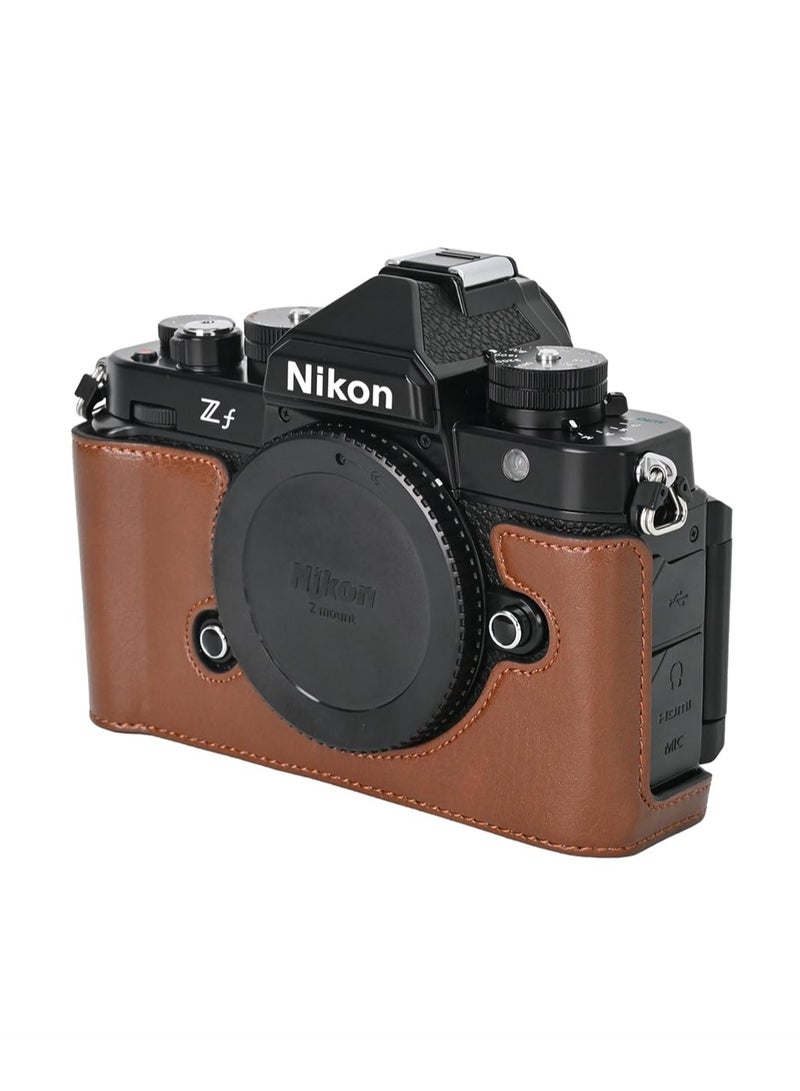 Handmade PU Leather Half Camera Case Bag Cover Bottom Opening Version for Nikon ZF Mini Storage Bag (Coffee) - Image 3