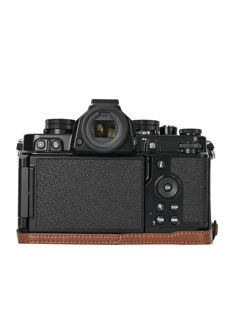 Handmade PU Leather Half Camera Case Bag Cover Bottom Opening Version for Nikon ZF Mini Storage Bag (Coffee) - Image 4