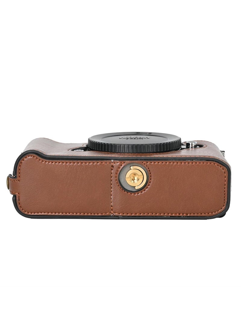 Handmade PU Leather Half Camera Case Bag Cover Bottom Opening Version for Nikon ZF Mini Storage Bag (Coffee) - Image 5