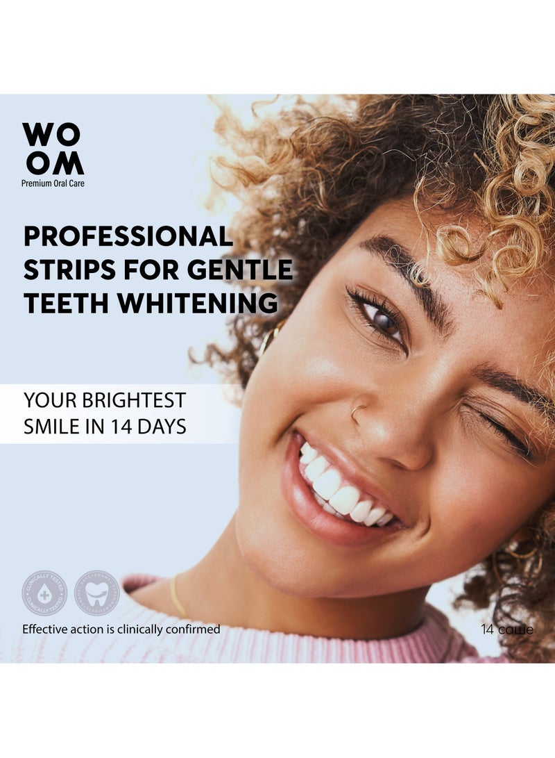 ووؤوم شرائح ووم للتبييض خالية من البقايا، 28 شريطًا | 14 معالجة | تبييض الأسنان الآمن بالمينا | 10 ظلال أكثر بياضاً - Image 2
